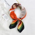 70cm geometric silk square scarf with orange and green color blocks for suits - Colorful Stripe Horse Black Border
