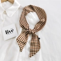 Écharpe étroite en soie à motif pied-de-poule marron et blanc en polyester - 7*110cm / Carreaux Caramel Bicolores