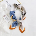 Silk square scarf with blue and orange geometric blocks on a white shirt - Cartoon Crown Girl Orange