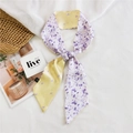 Dual-sided skinny silk scarf with yellow and white geometric patterns for bags - Paper Cut Purple