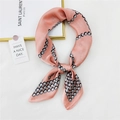 Pink silk square scarf with grey bead chain print and elegant knotted styling - Pink Steel Bead Chain
