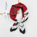 Red and ivory silk scarf featuring luxury heart chain pattern and contrast拼接 layout - Red Heart Love