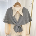 Elegant grey knitted shawl wrap with hollow-out pattern on a white collared shirt - 50*90cm / Gray
