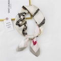 Silk square scarf featuring pink heart patterns and black chain motifs on off-white fabric - Beige Heart Love