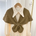 Elegant dark green hollow knit shawl with vintage button tie and textured crochet pattern - 50*90cm / Green