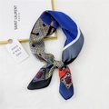 Silk neckerchief featuring houndstooth pattern and blue geometric patchwork design - Blue SATY Splicing