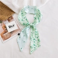 Pale green 100% silk skinny scarf with geometric patterns for hair or bag handles - Paper Cut Green