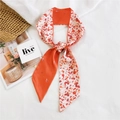 Narrow twilly silk scarf with orange geometric patterns for neck or bag handle - Paper Cut Red