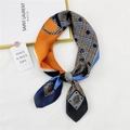 Silky houndstooth square scarf in orange and navy blue with vintage letter B detail - Orange SATY Splicing