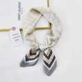 Elegant cream silk scarf with gold geometric patterns and grey border accents - Yellow Double Row Grid