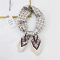 Elegant off-white square scarf with vintage geometric rings and red-black borders - Coffee Double Row Grid