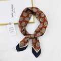 Elegant 70cm square silk scarf with red paisley pattern and navy blue contrast border - Dark Red Paisley