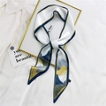 Elegante sciarpa sottile in seta con stampa astratta di paesaggio bianca blu e gialla - 7*130cm / Paesaggio Giallo Blu Navy