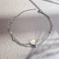 Close-up of dual-layer stainless steel heart bracelet with paperclip chain in silver - Silver - Heart