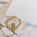 Handmade beaded ring with gold-tone beads and a natural rose quartz stone centerpiece - Rose Quartz Plain