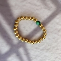 Elegante anello di perline vintage francese con malachite naturale e perline dorate - Anello Semplice in Malachite