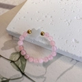 Pink quartz bead elastic ring with white matte heart and gold accents for women - Rose Quartz Heart Shell