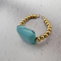 French retro 18K gold stainless steel open ring with rectangular turquoise stone - Turquoise
