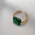 French vintage 18K gold stainless steel ring with rectangle green turquoise stone - Malachite