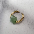 Detail of vintage 18K gold stainless steel ring featuring a square green natural stone - Green Aventurine