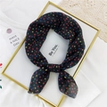 Chic black cotton-linen square scarf featuring colorful dots tied in a bow shape - Black with Colorful Grid