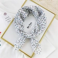 Chic cotton linen square scarf with colorful geometric grid pattern in a gift display - White with Colorful Grid