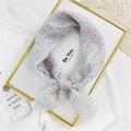 Pink floral cotton linen small square scarf and headband with delicate blue flowers - Falling Leaves Pink