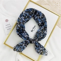 Floral cotton linen scarf in navy blue with elegant bow design for women fashion - Dark Blue Floral