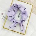 Light purple linen cotton scarf with black Chinese character print tied in a bow - Purple Pretty Girl