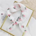 White silk-feel hair ribbon with peach print and Japanese text tied in a bow - White with Peach