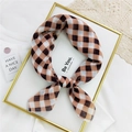 Elegant cotton linen scarf featuring a black and brown plaid pattern for women - Black Brown Orange Grid