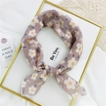 Floral cotton linen square scarf in dusty rose featuring white daisy and love print - Pink Purple LOVE Flower