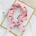 Light pink cotton linen small square scarf featuring navy blue graphic text pattern - Pink Pretty Girl
