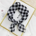 Classic black and white gingham cotton linen square scarf tied in a bow knot - Black & White Small Plaid