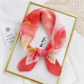 Artistic red and yellow watercolor pattern cotton linen square scarf in a knotted style - Red Yellow Watercolor Floral