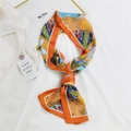 Artistic silk scarf with vibrant orange borders and abstract floral prints on white linen - Hand Embroidered Five-Petal Flower (3F)