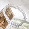 Close-up of elegant double-strand natural white cat eye stone beaded necklace for women - 4mm / White
