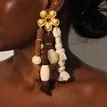 Boucles d'oreilles bohèmes à pompons avec clous dorés et perles en bois tons caramel - Fleur Or Pompon Caramel(4# E-1849)