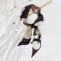 Narrow silk-like twilly scarf with abstract fruit print in brown and beige tones - Orange Brown Vintage Pattern / 6x120cm