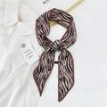 Narrow silk twilly scarf with black and brown zebra pattern on a white shirt - Zebra Print Brown Pink / 6x120cm
