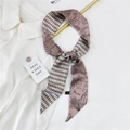 Elegant grey plaid and pink architectural print narrow silk scarf in twilly style - Grey White Rhombus Architecture Pink / 6x120cm