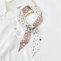Floral print narrow silk scarf in cream and light coffee for neck or bag handle - 15K White Snowflake / 6*135cm