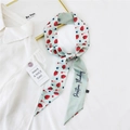 Light green strawberry print narrow silk twilly scarf with Positive Thinking text - 1K Strawberry Green / 6*135cm