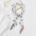 Narrow silk twilly scarf featuring cute cartoon bears and flower prints on beige fabric - 35K Bear Ni / 6*135cm