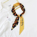 Navy blue twilly scarf with citrus print and Positive Thinking text on white surface - 21K Orange Black Tangerine / 6*135cm