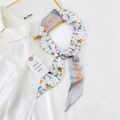 Cream silk skinny scarf with leopard graffiti and Positive Thinking embroidery on shirt - 6K Cartoon Cat / 6*135cm