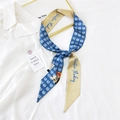 Narrow twilly scarf in blue and yellow silk-like satin with Positive Thinking print - 23K Long Martin Boots / 6*135cm