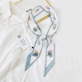 Narrow silk scarf with blue trim and Greek sculpture print on a white shirt - 32K Potted Man / 6*135cm