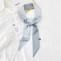 Light blue-grey floral polyester skinny scarf with Positive Thinking print on white shirt - 13K Simplified Leaf Grey / 6*135cm