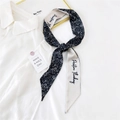 Narrow silk scarf for women featuring black botanical print and Positive Thinking text - 14K Simplified Leaf Black / 6*135cm